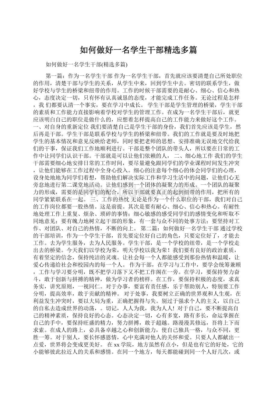 如何做好一名学生干部精选多篇.docx