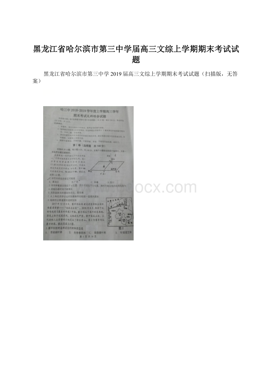 黑龙江省哈尔滨市第三中学届高三文综上学期期末考试试题Word格式文档下载.docx