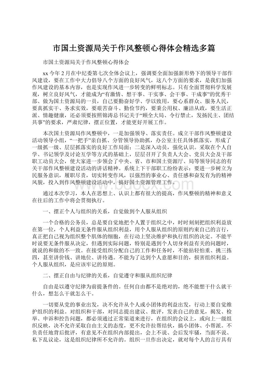 市国土资源局关于作风整顿心得体会精选多篇.docx_第1页