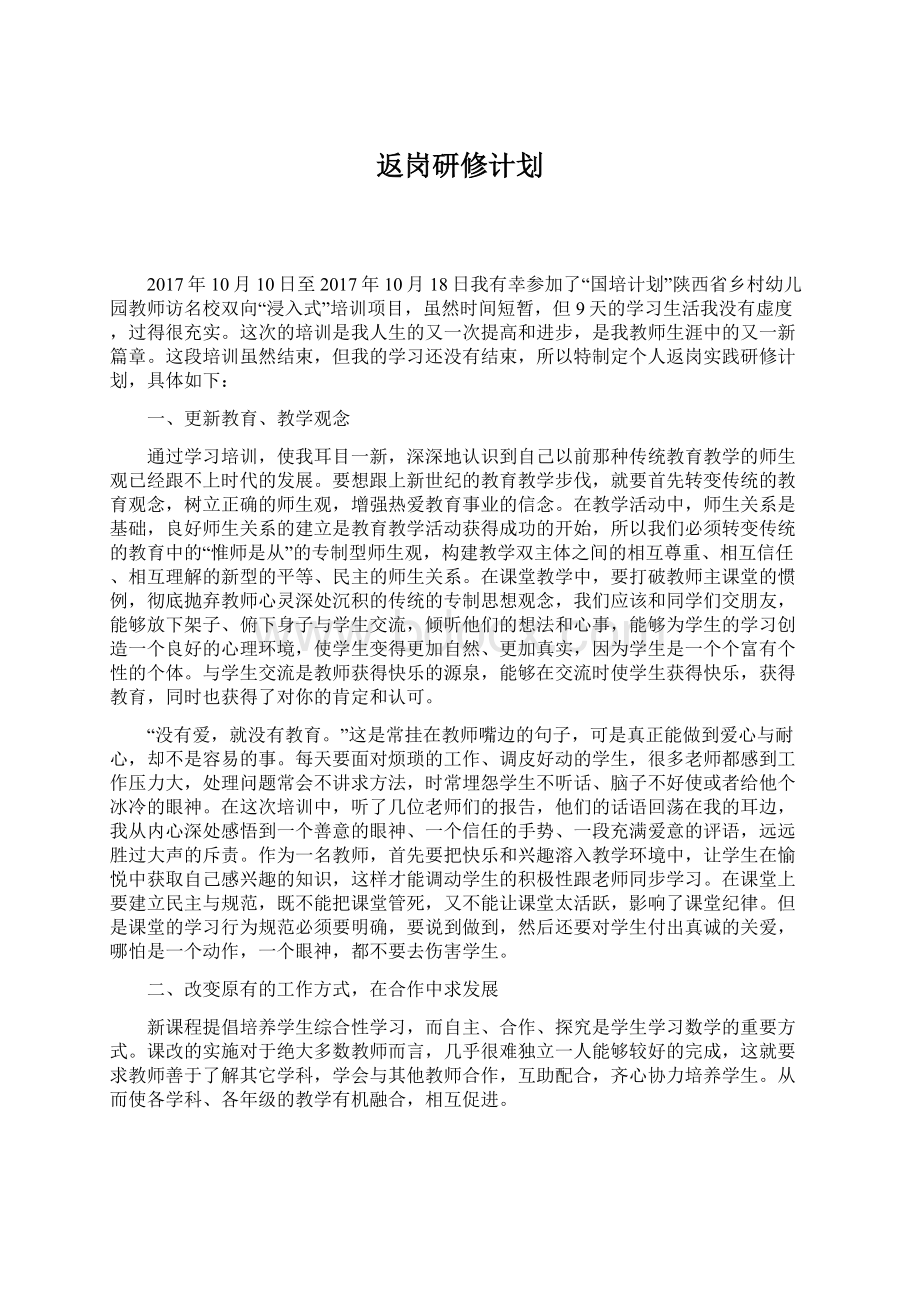 返岗研修计划Word文档格式.docx