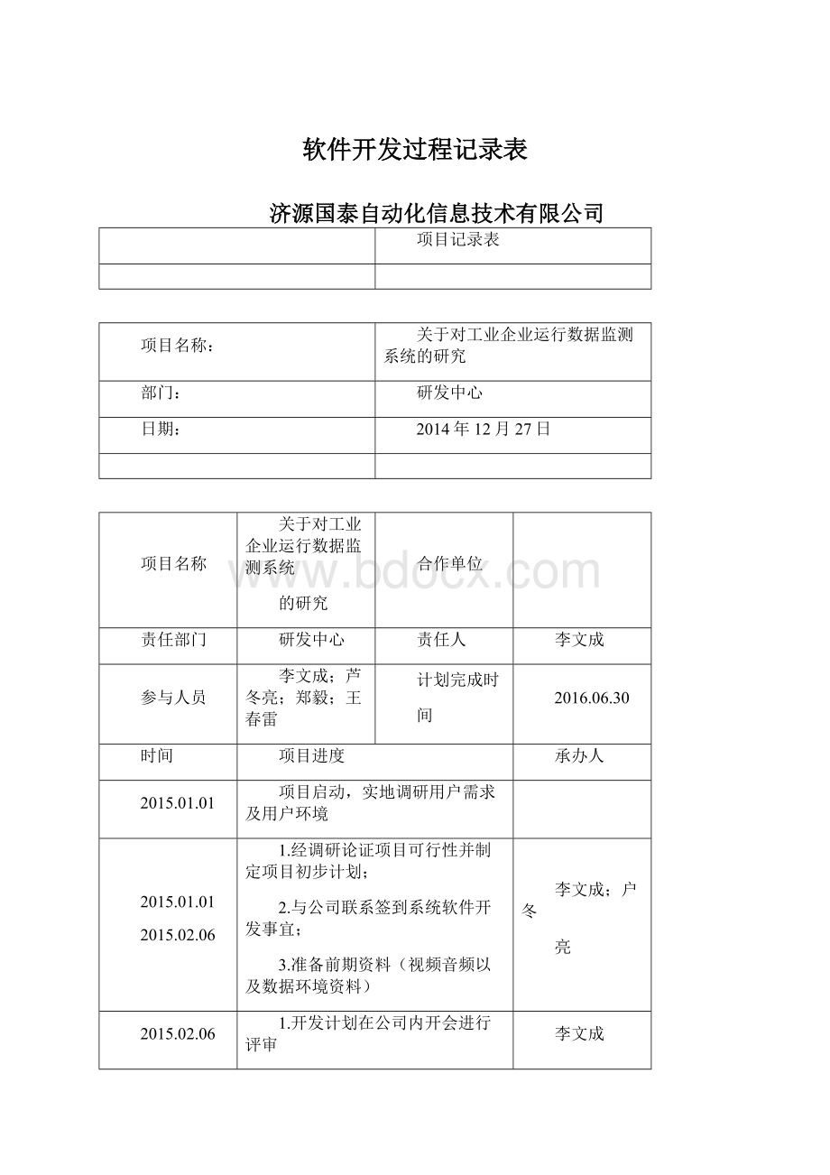 软件开发过程记录表Word文件下载.docx