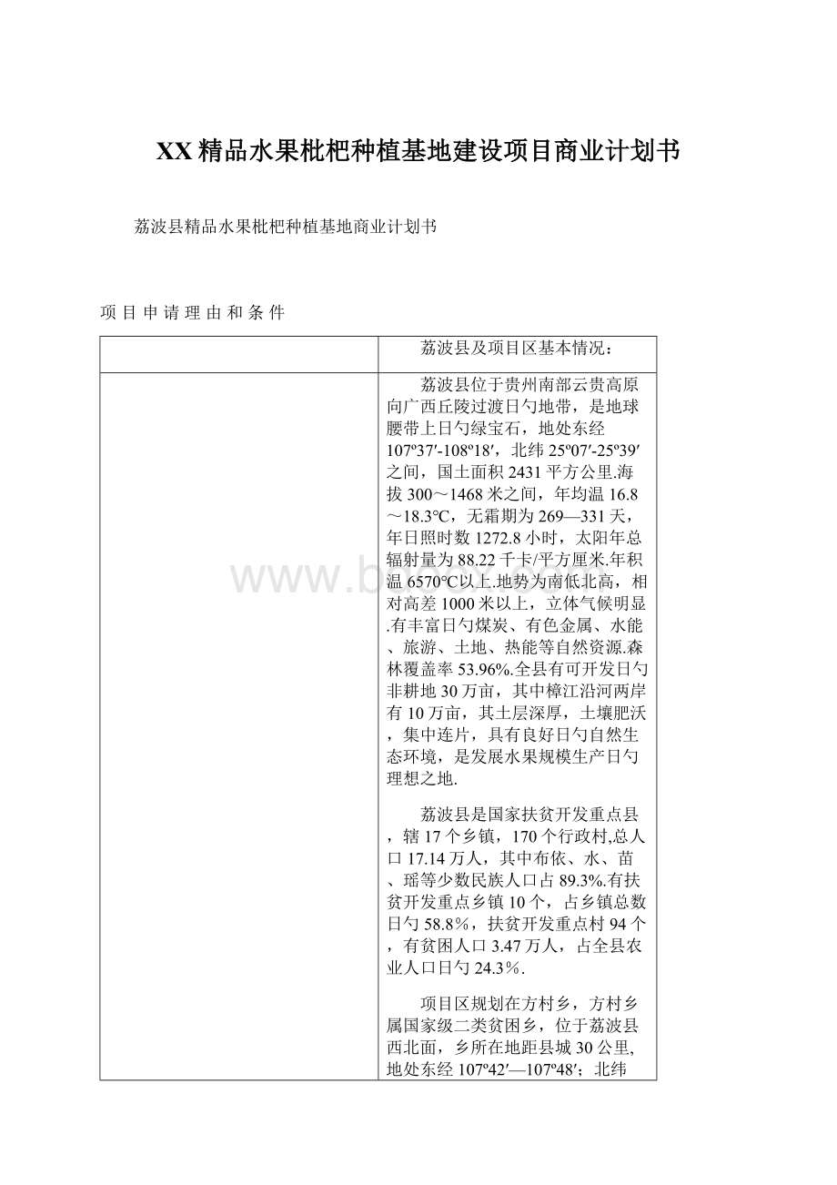 XX精品水果枇杷种植基地建设项目商业计划书.docx