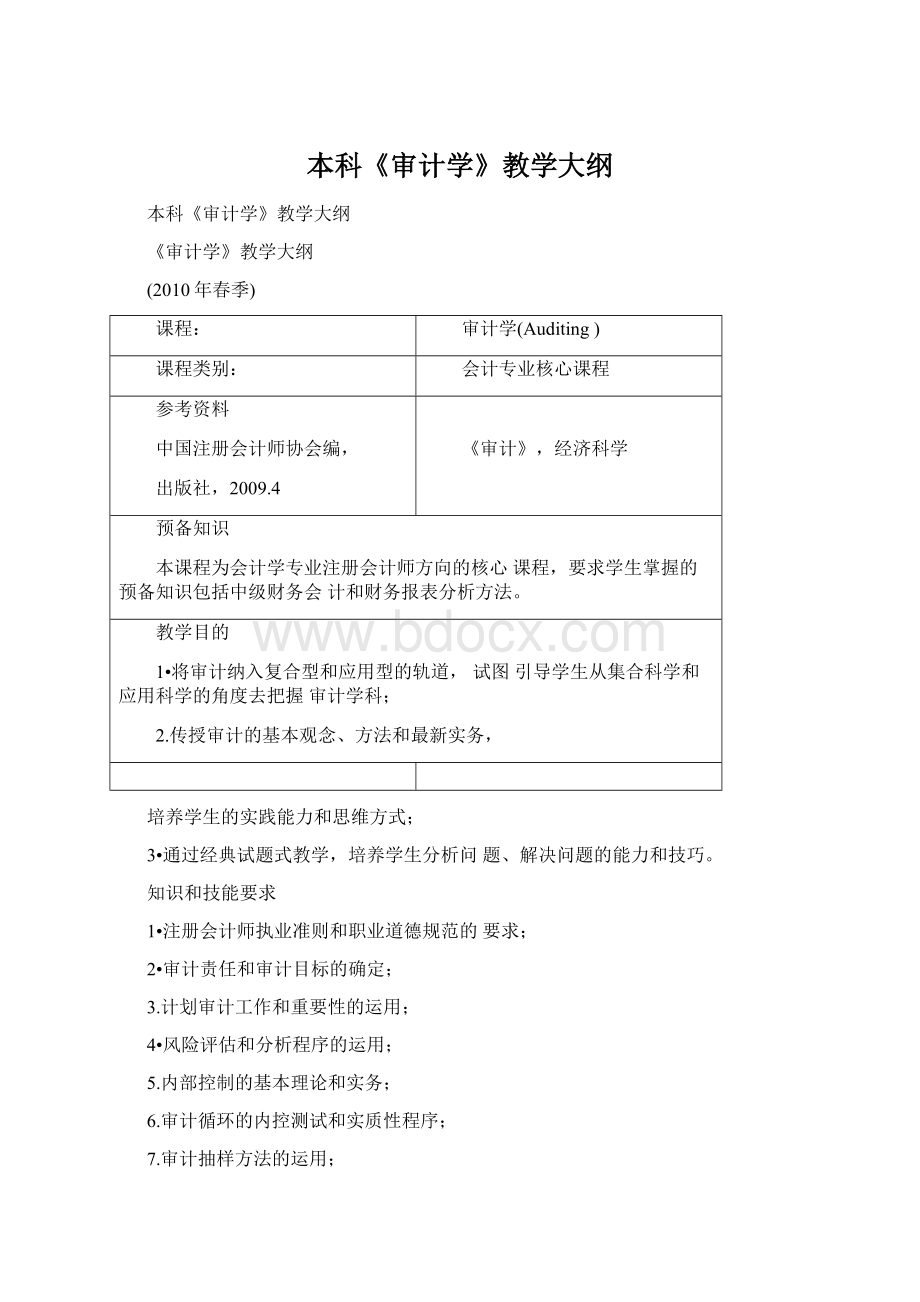 本科《审计学》教学大纲.docx