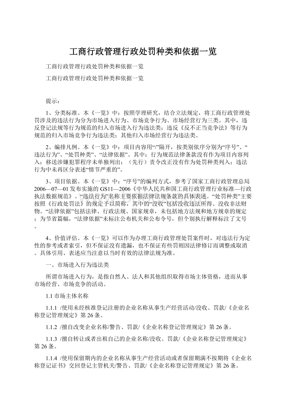 工商行政管理行政处罚种类和依据一览.docx