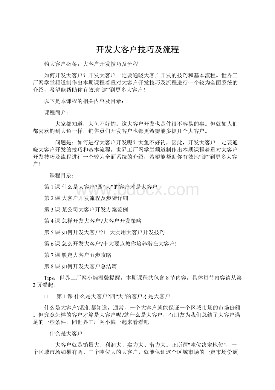 开发大客户技巧及流程Word格式文档下载.docx