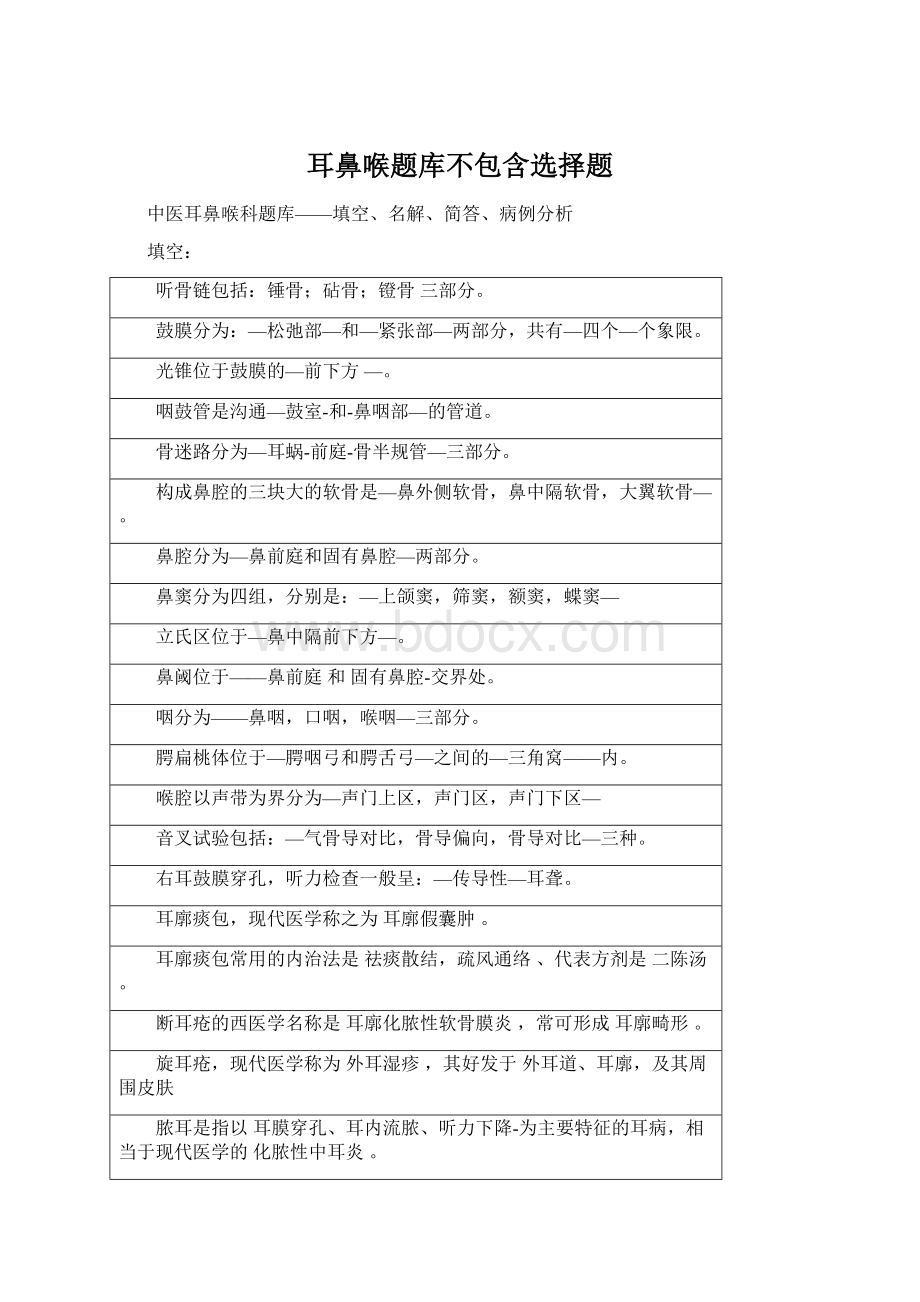 耳鼻喉题库不包含选择题Word格式文档下载.docx_第1页