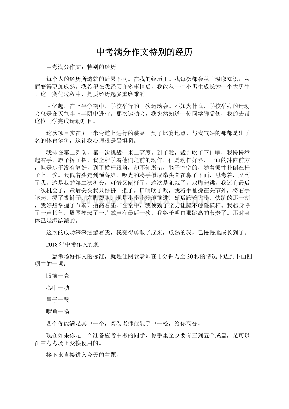 中考满分作文特别的经历文档格式.docx