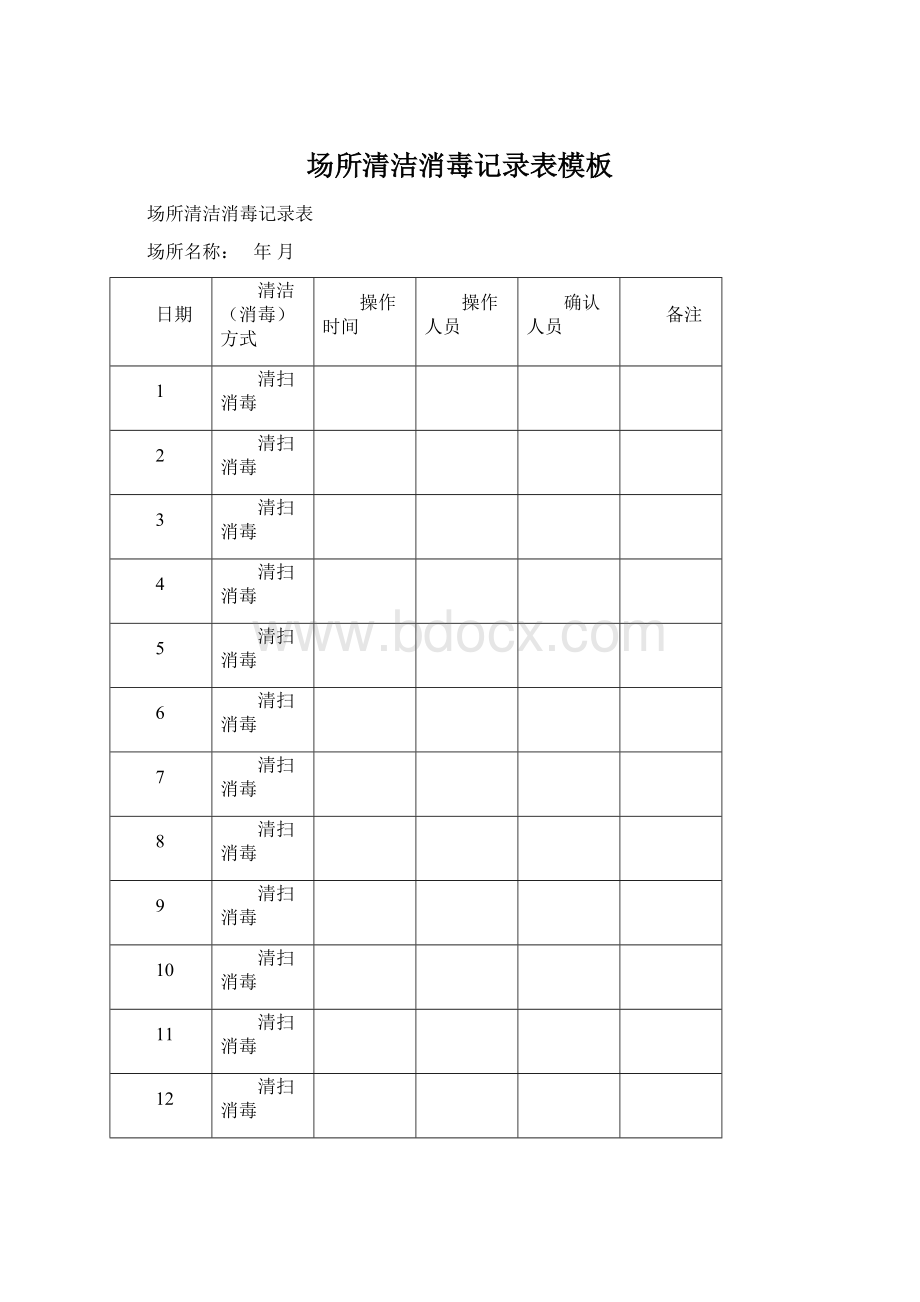 场所清洁消毒记录表模板.docx