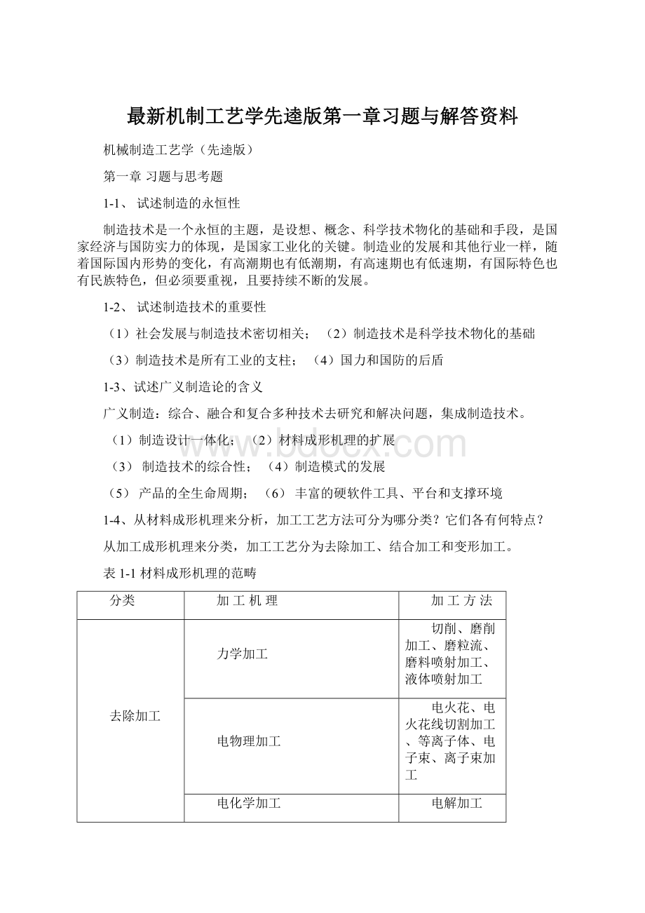 最新机制工艺学先逵版第一章习题与解答资料Word下载.docx