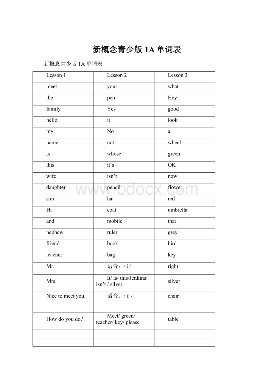 新概念青少版1A单词表.docx