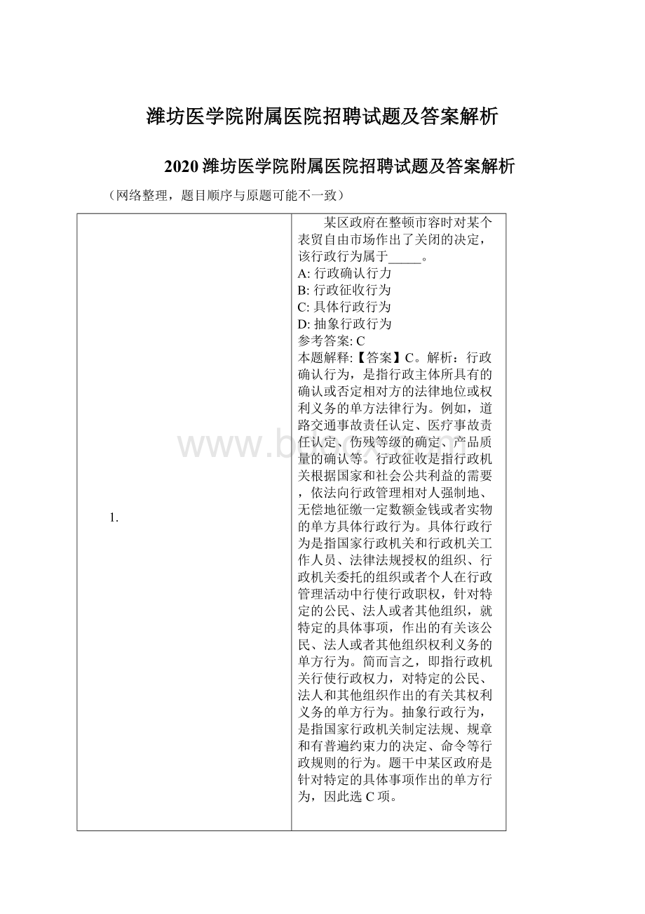 潍坊医学院附属医院招聘试题及答案解析.docx_第1页