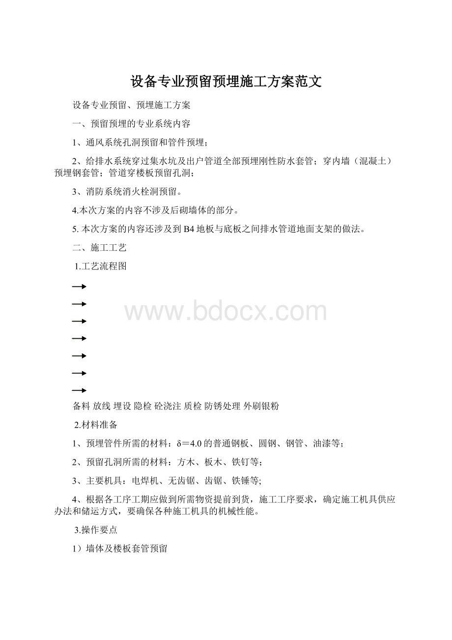 设备专业预留预埋施工方案范文.docx