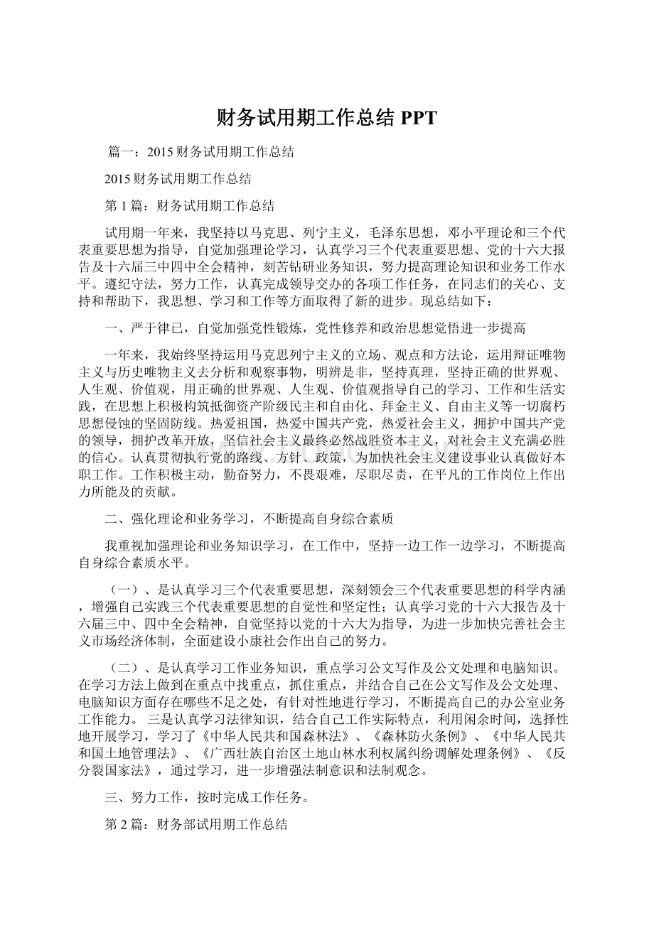 财务试用期工作总结PPT文档格式.docx