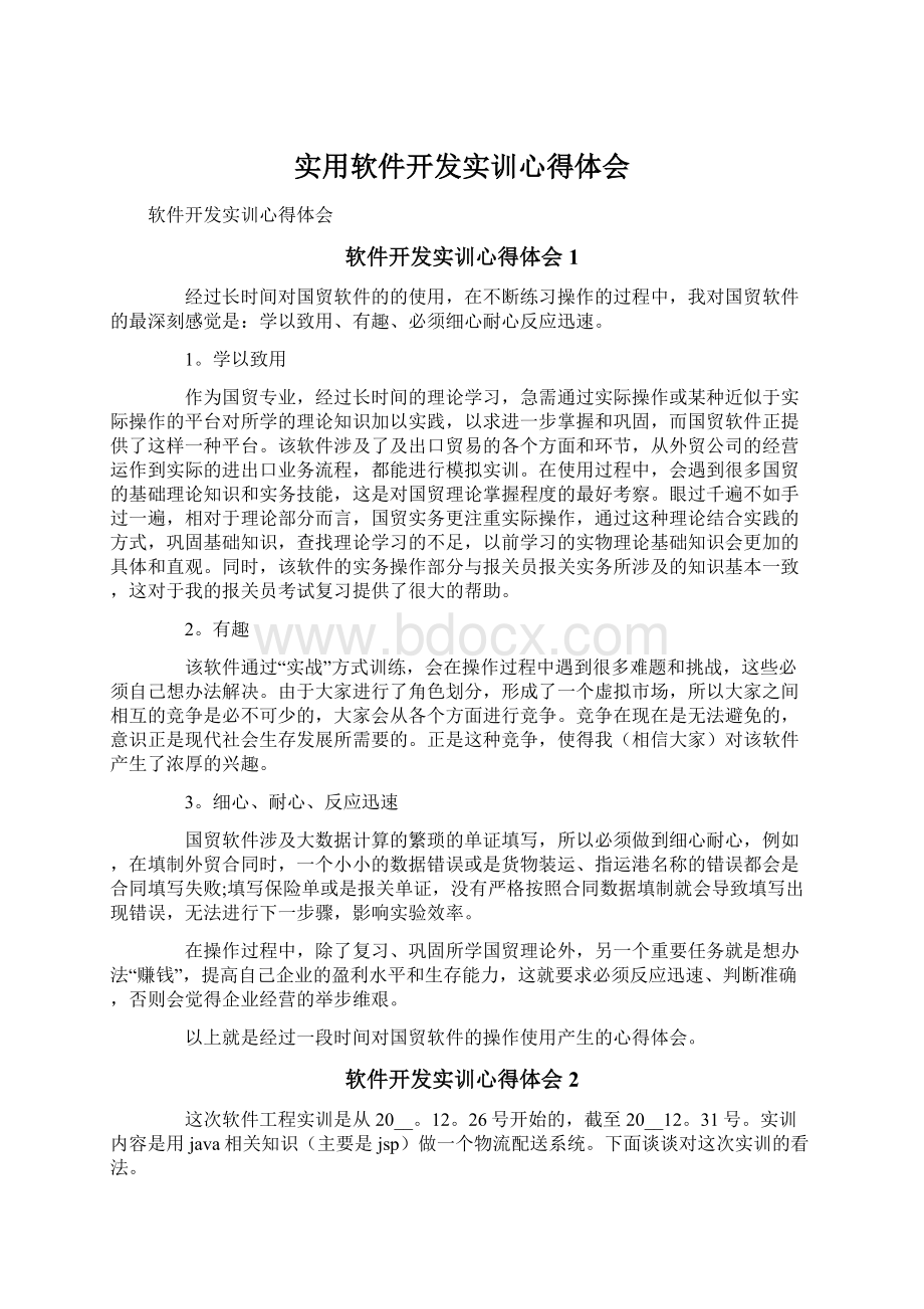 实用软件开发实训心得体会文档格式.docx