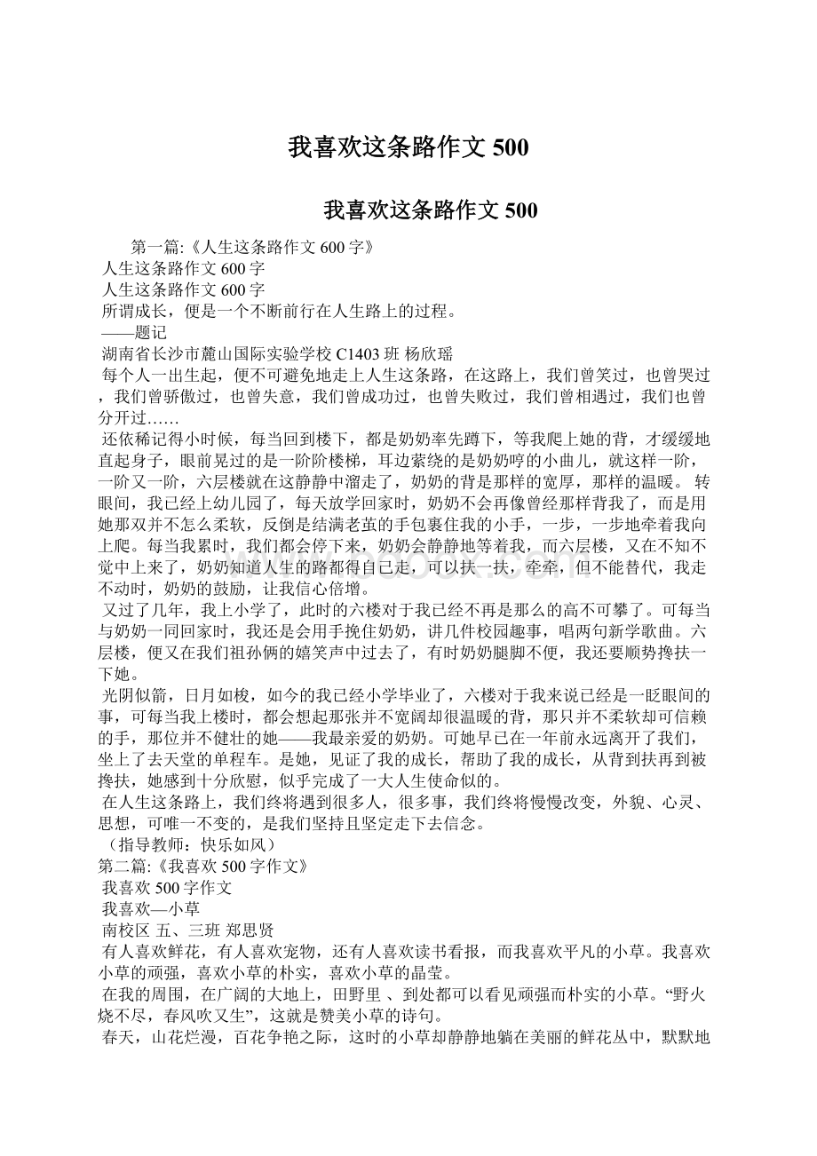 我喜欢这条路作文500Word格式文档下载.docx_第1页