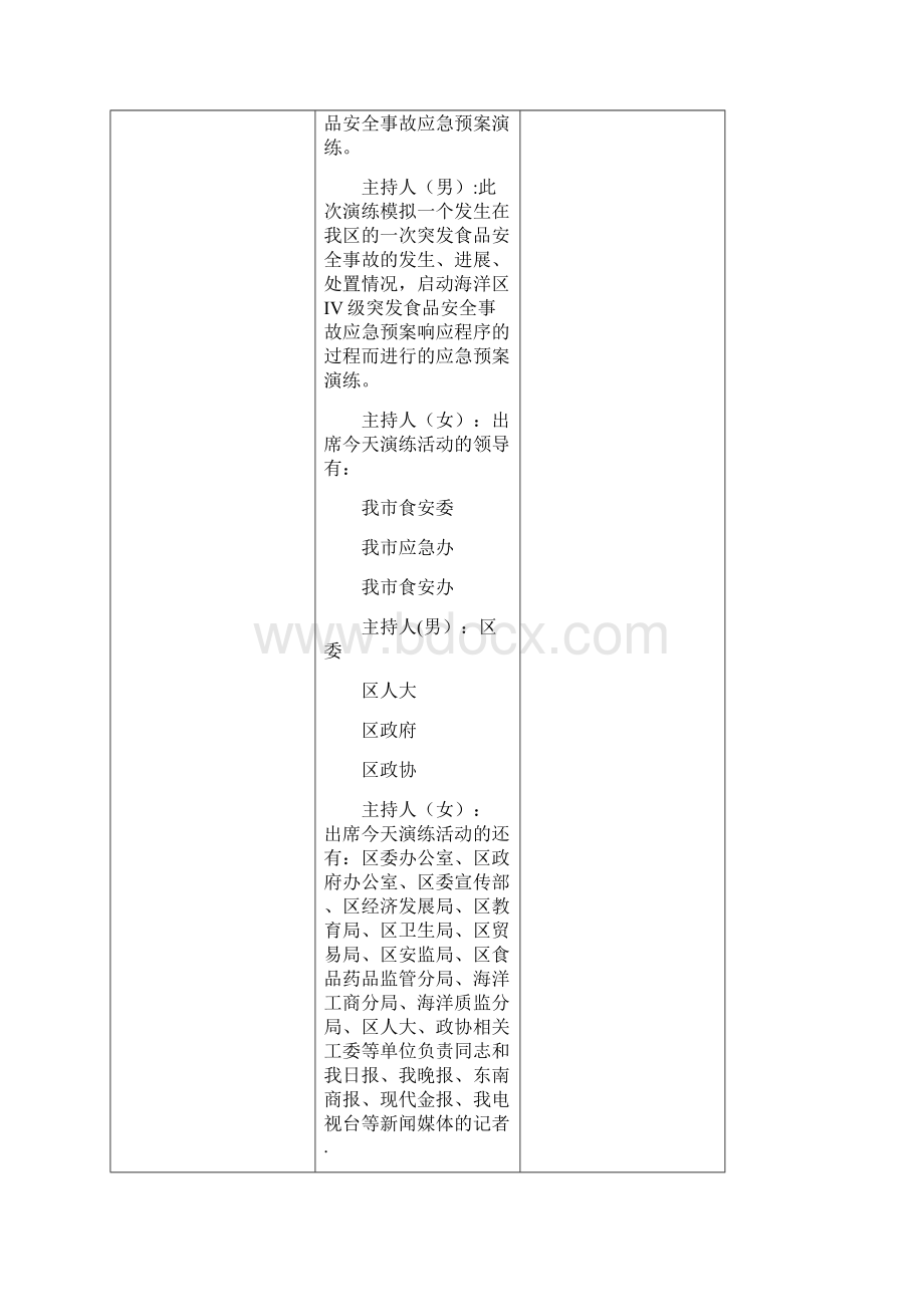 IV级突发食品安全事故应急预案演练脚本Word文档下载推荐.docx_第2页