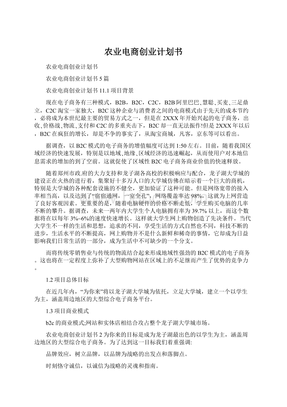 农业电商创业计划书Word格式文档下载.docx_第1页