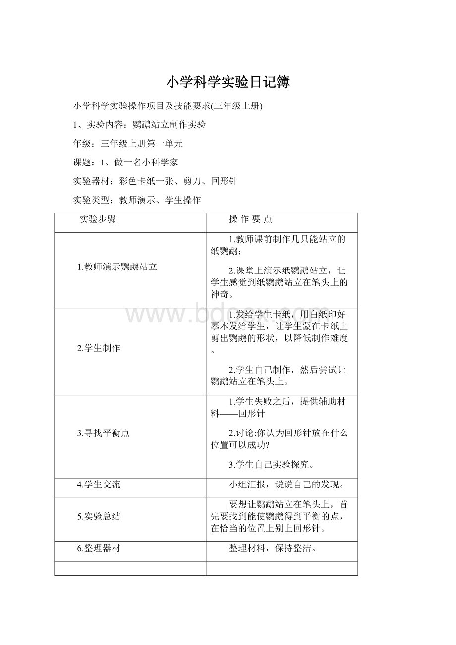 小学科学实验日记簿Word格式.docx