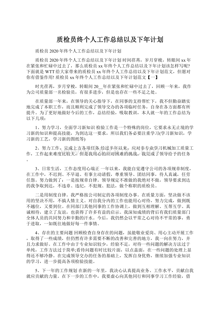 质检员终个人工作总结以及下年计划.docx