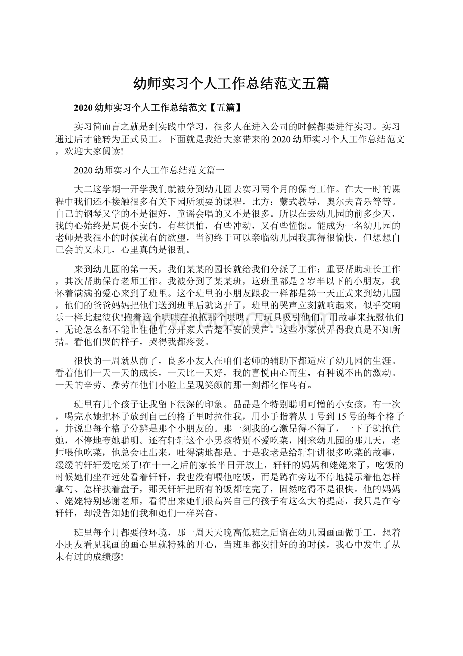 幼师实习个人工作总结范文五篇.docx