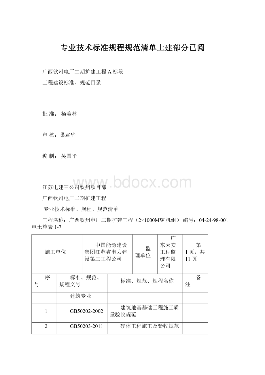 专业技术标准规程规范清单土建部分已阅Word格式.docx