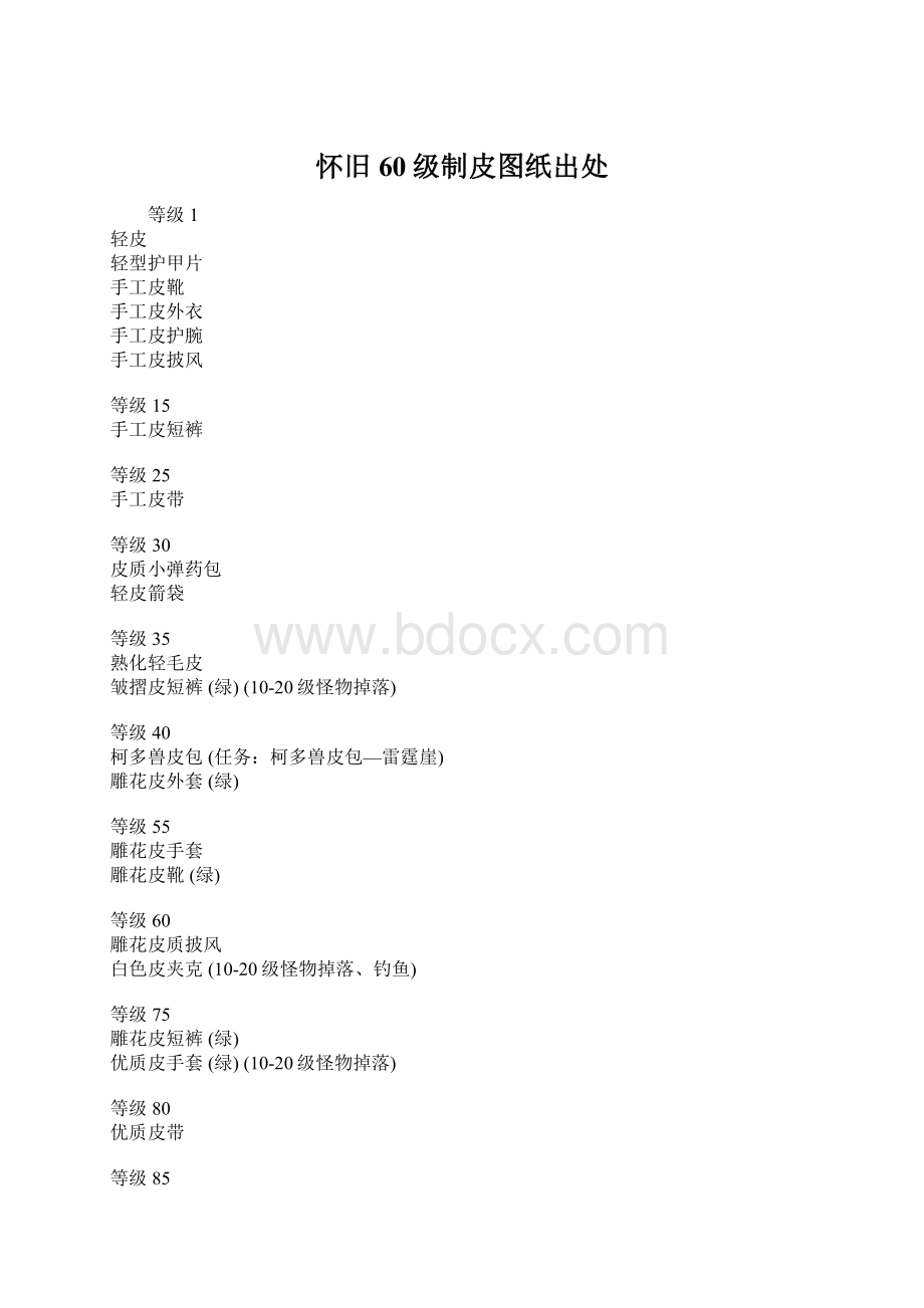 怀旧60级制皮图纸出处.docx