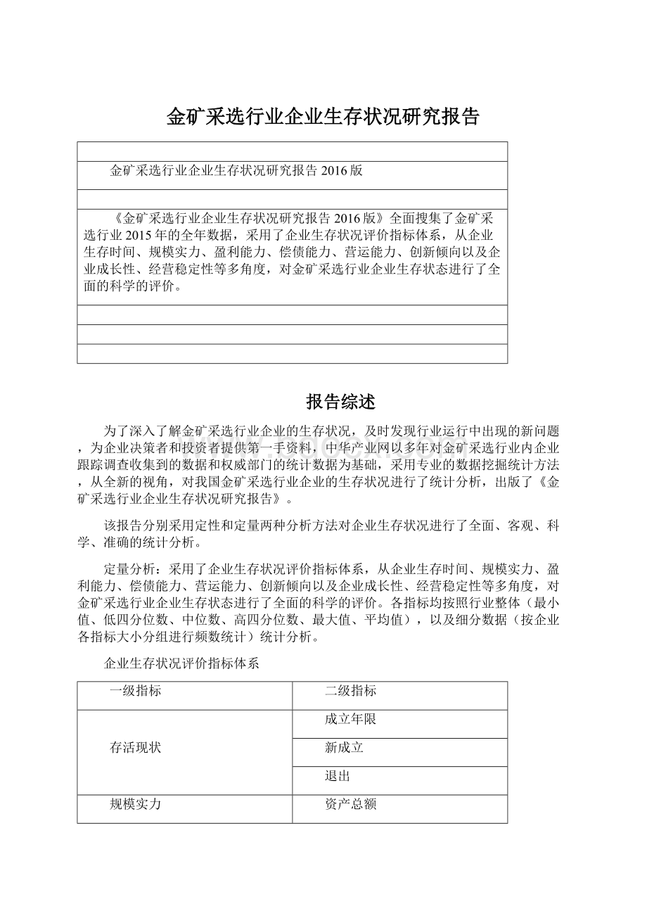 金矿采选行业企业生存状况研究报告Word文档格式.docx_第1页