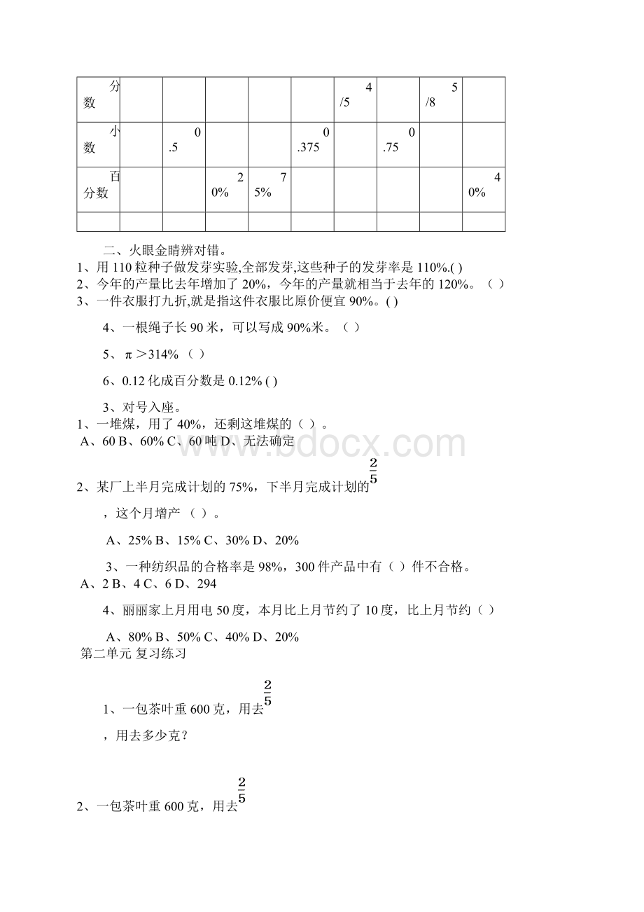 人教版小学六年级上册单元复习题.docx_第3页