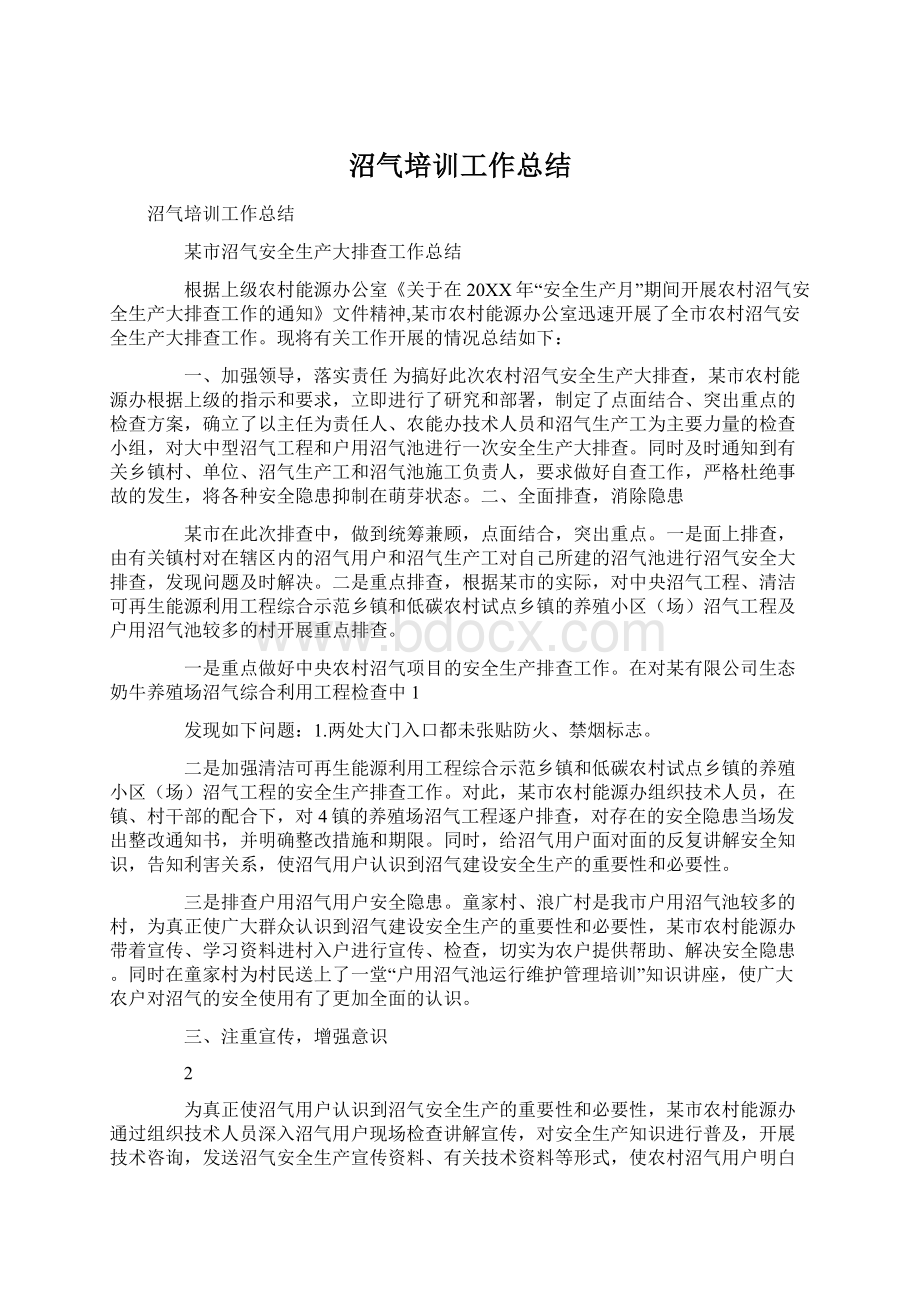 沼气培训工作总结Word格式文档下载.docx