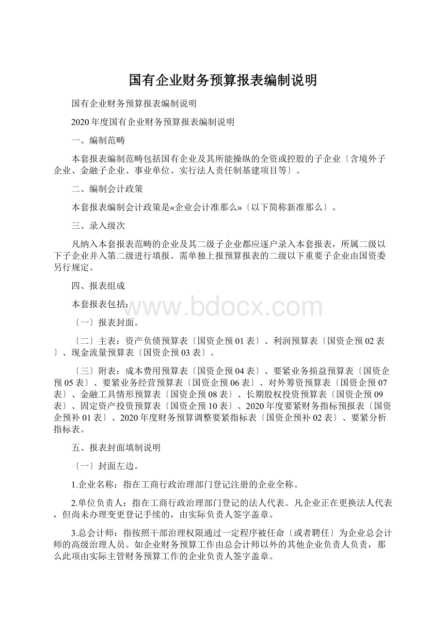 国有企业财务预算报表编制说明文档格式.docx