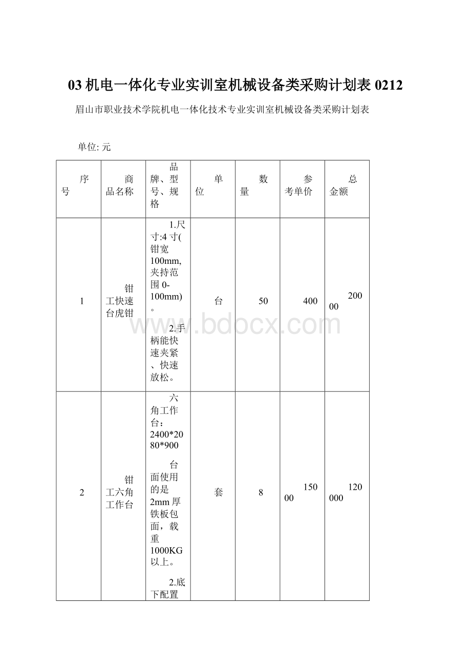 03机电一体化专业实训室机械设备类采购计划表0212.docx