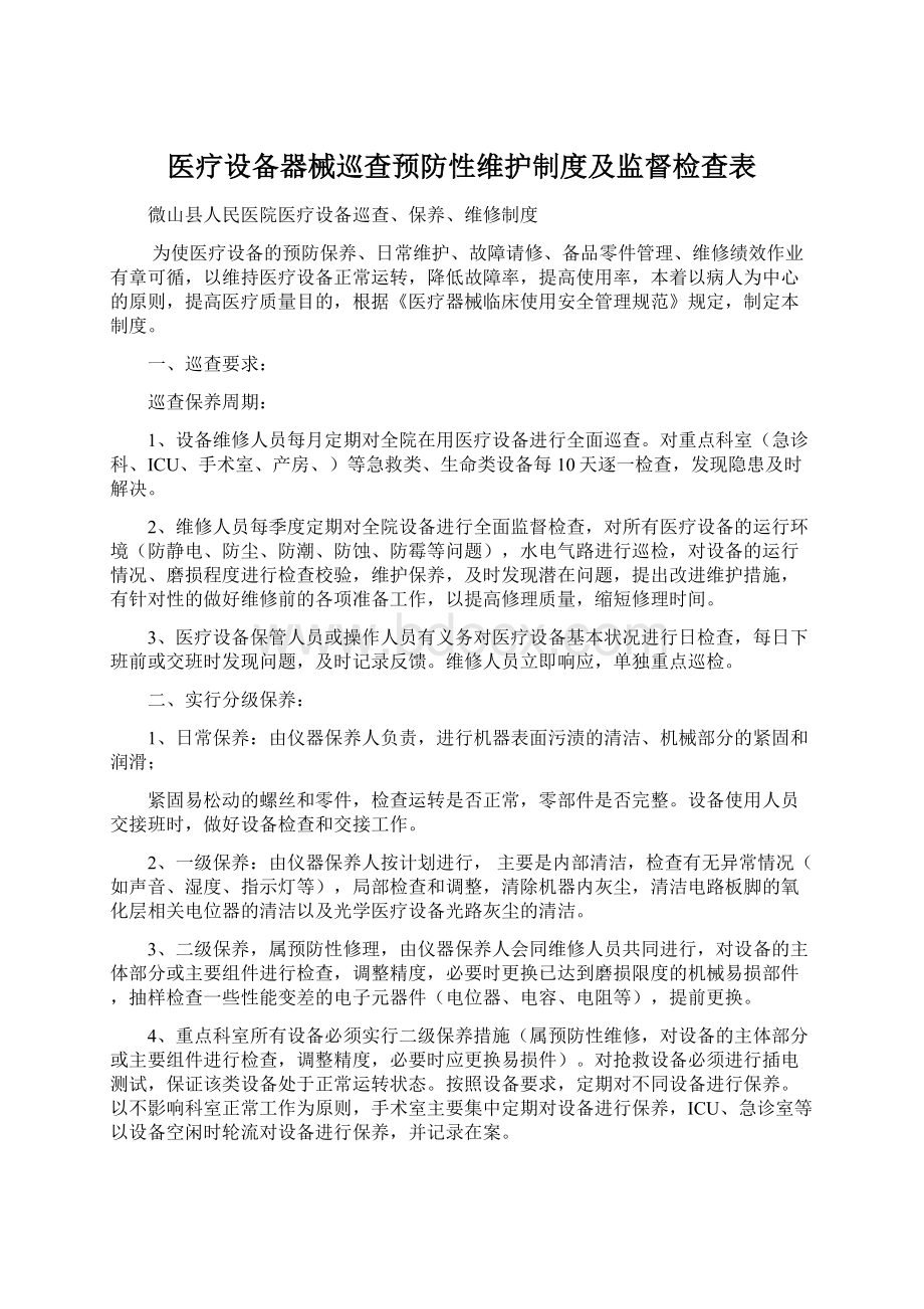 医疗设备器械巡查预防性维护制度及监督检查表.docx_第1页