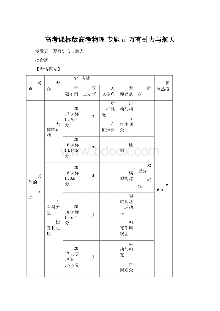 高考课标版高考物理 专题五 万有引力与航天Word格式文档下载.docx