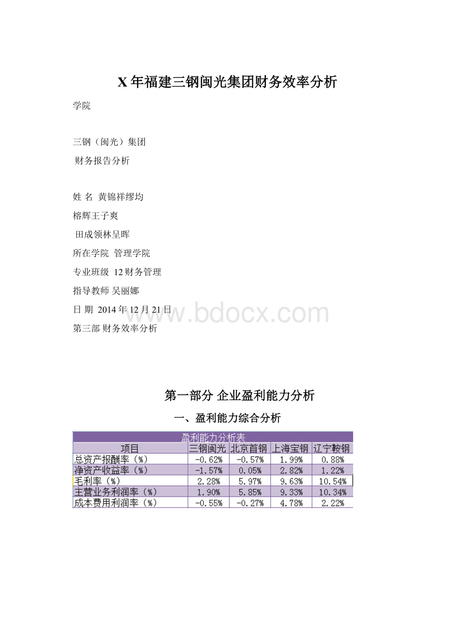 X年福建三钢闽光集团财务效率分析.docx_第1页