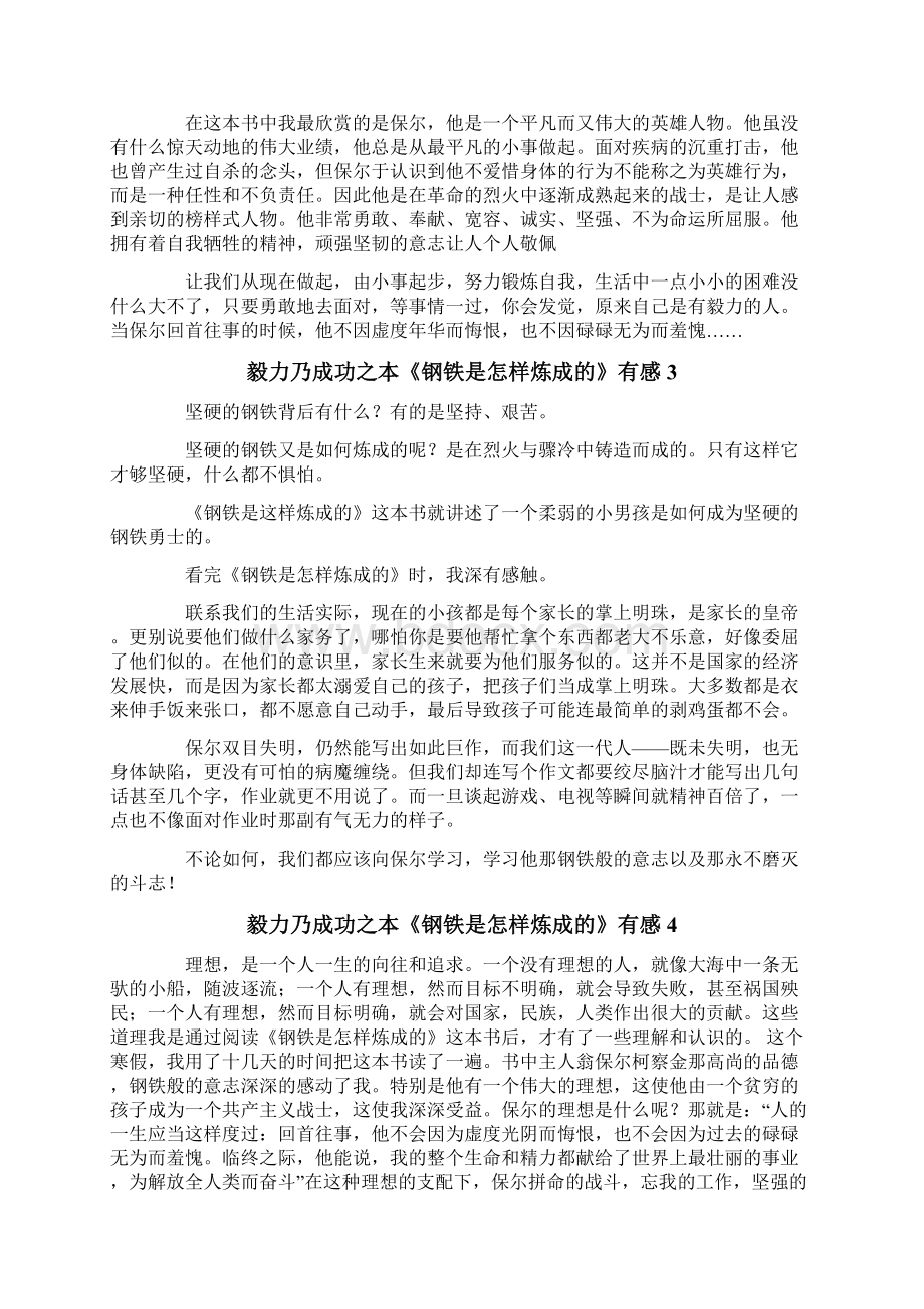 毅力乃成功之本《钢铁是怎样炼成的》有感Word格式.docx_第2页