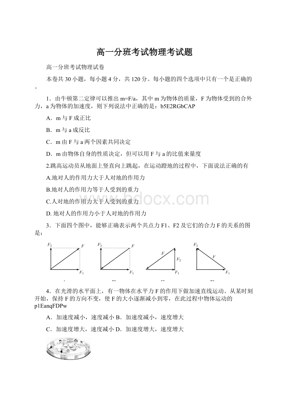 高一分班考试物理考试题.docx