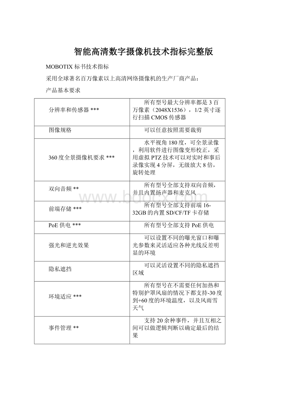 智能高清数字摄像机技术指标完整版.docx