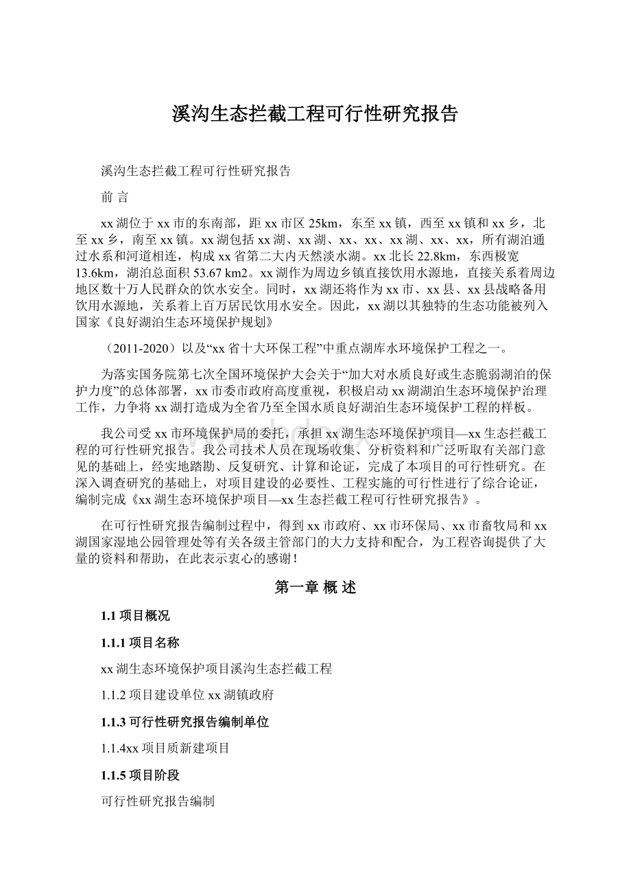 溪沟生态拦截工程可行性研究报告Word格式.docx