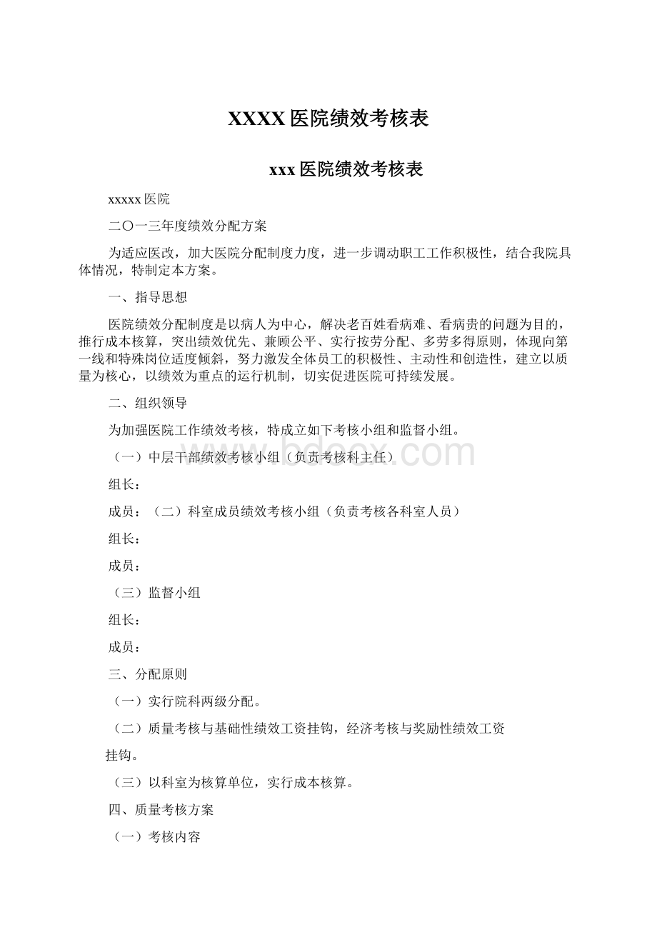 XXXX医院绩效考核表Word文档格式.docx_第1页