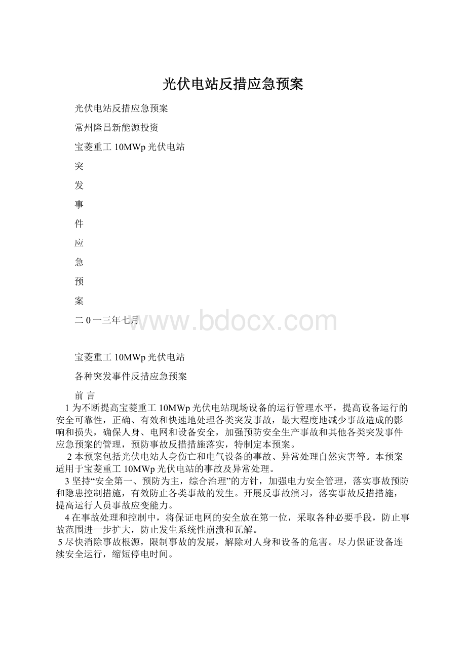 光伏电站反措应急预案.docx