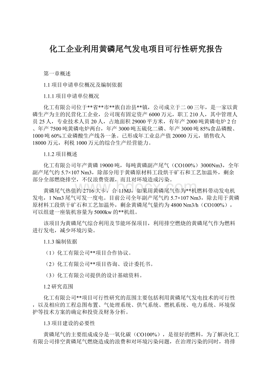 化工企业利用黄磷尾气发电项目可行性研究报告.docx_第1页