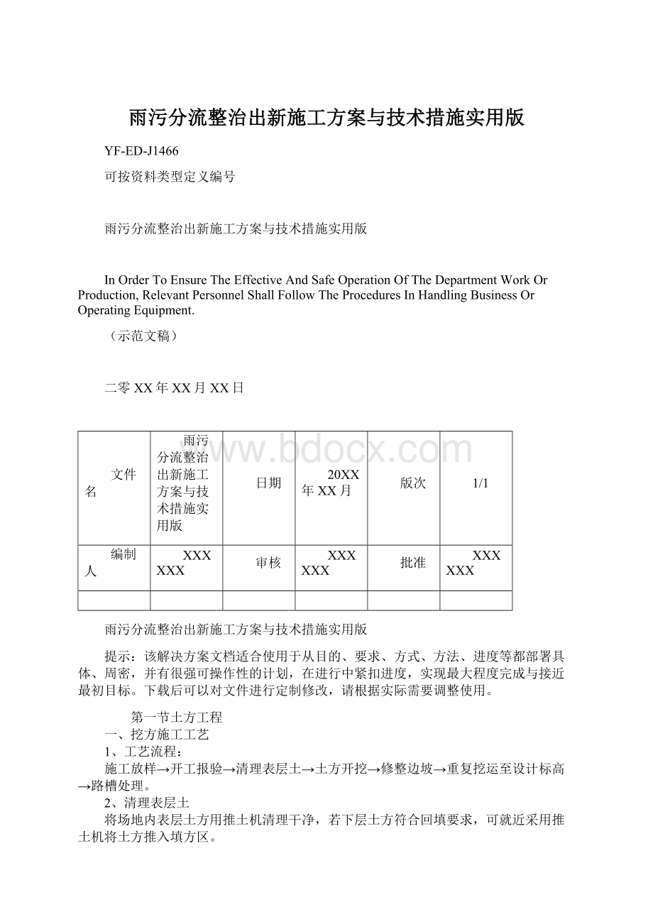 雨污分流整治出新施工方案与技术措施实用版文档格式.docx