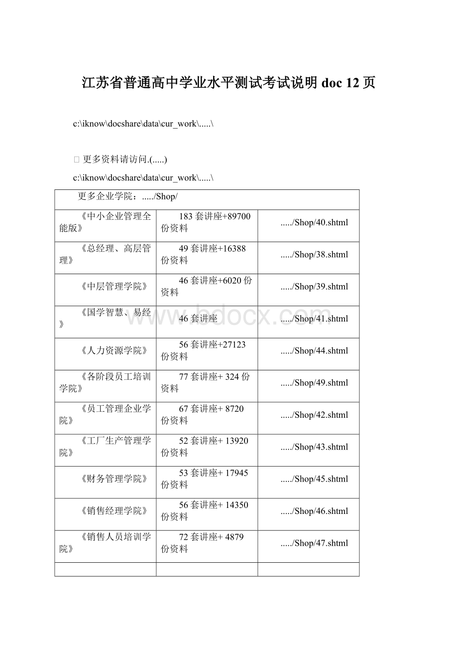 江苏省普通高中学业水平测试考试说明doc 12页Word格式文档下载.docx