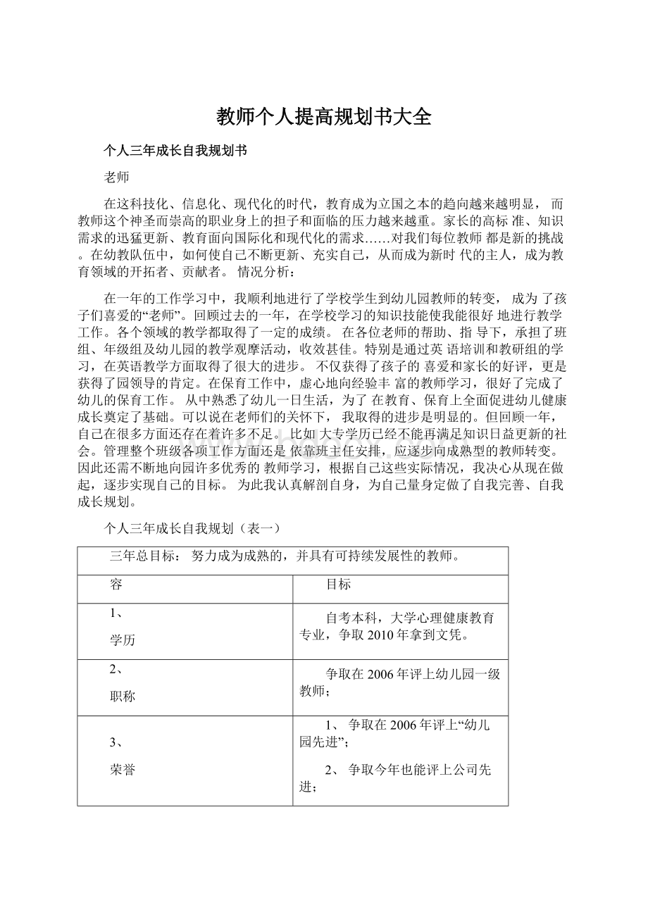 教师个人提高规划书大全Word文档格式.docx