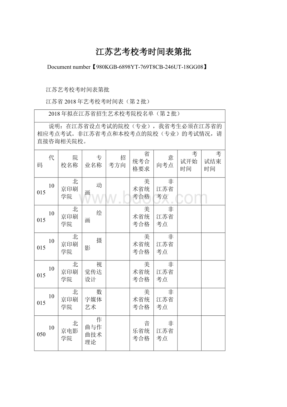 江苏艺考校考时间表第批Word文件下载.docx_第1页