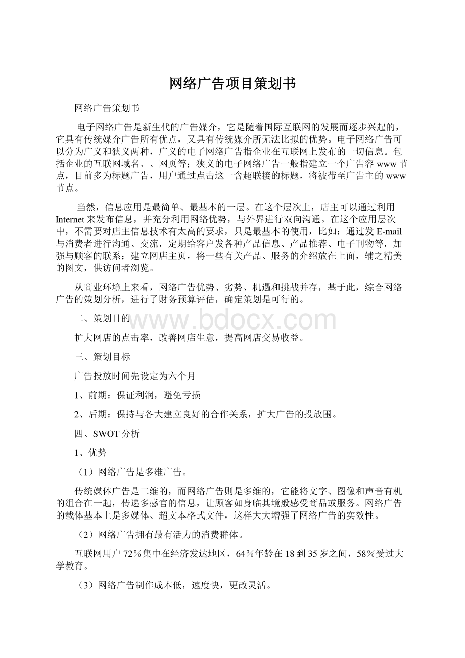 网络广告项目策划书文档格式.docx