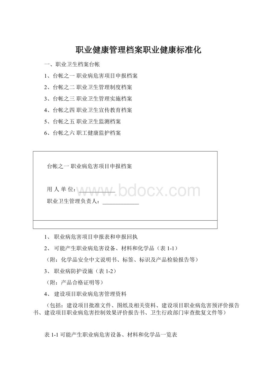 职业健康管理档案职业健康标准化.docx_第1页