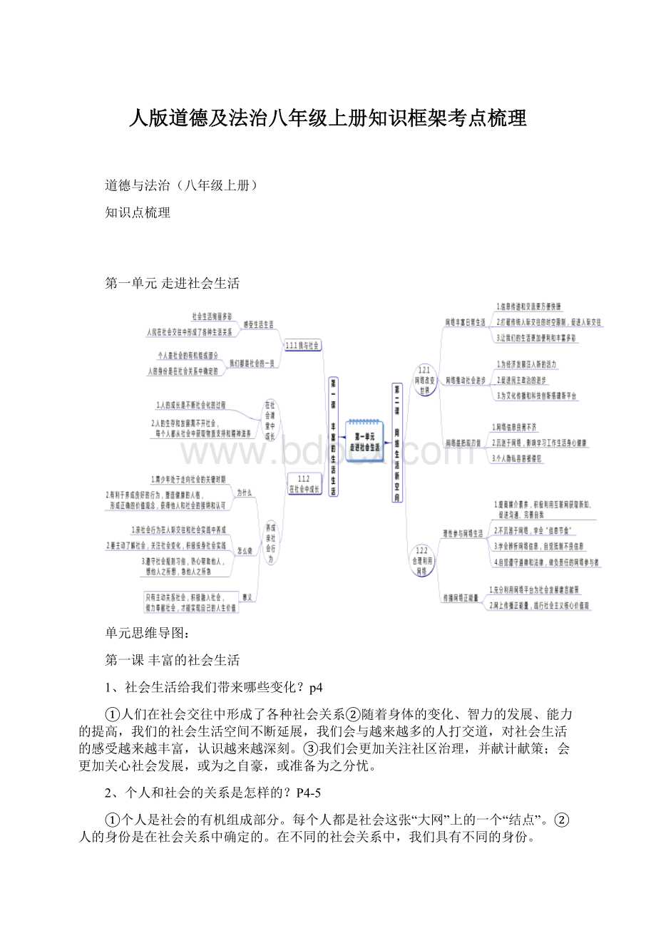 人版道德及法治八年级上册知识框架考点梳理Word格式文档下载.docx_第1页