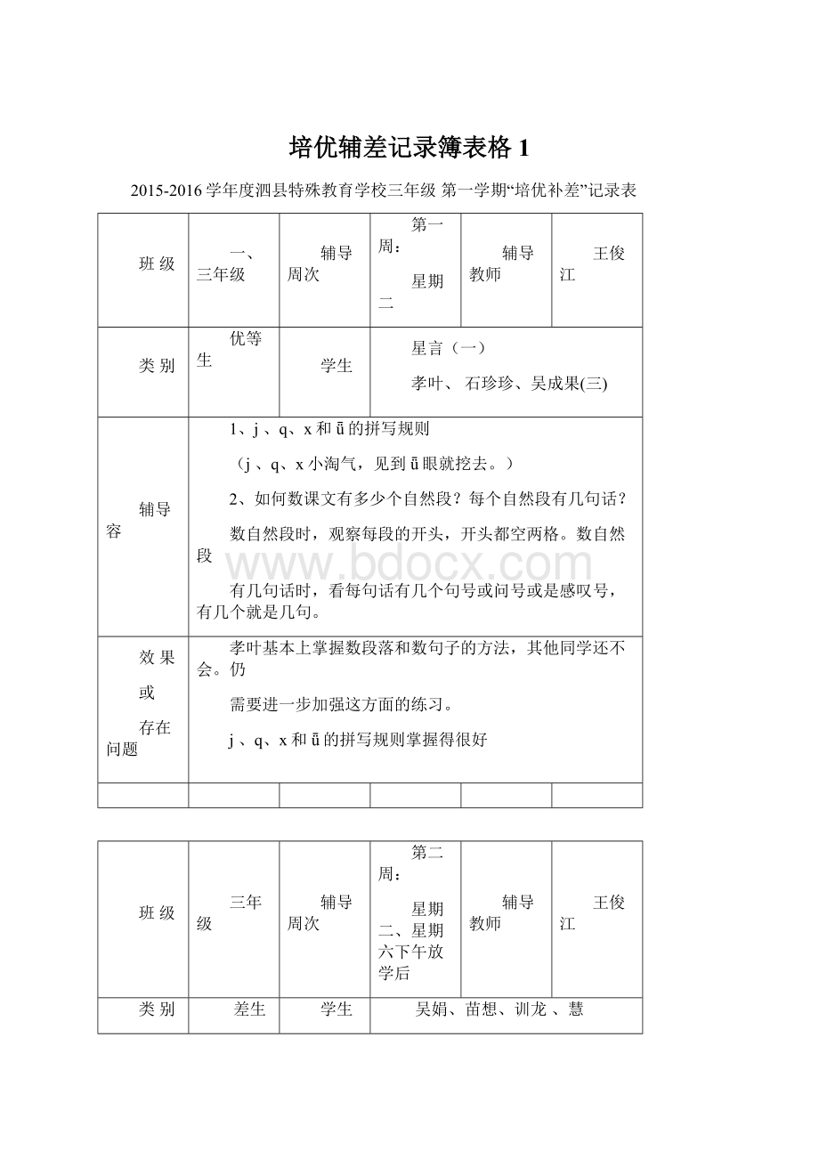 培优辅差记录簿表格 1.docx