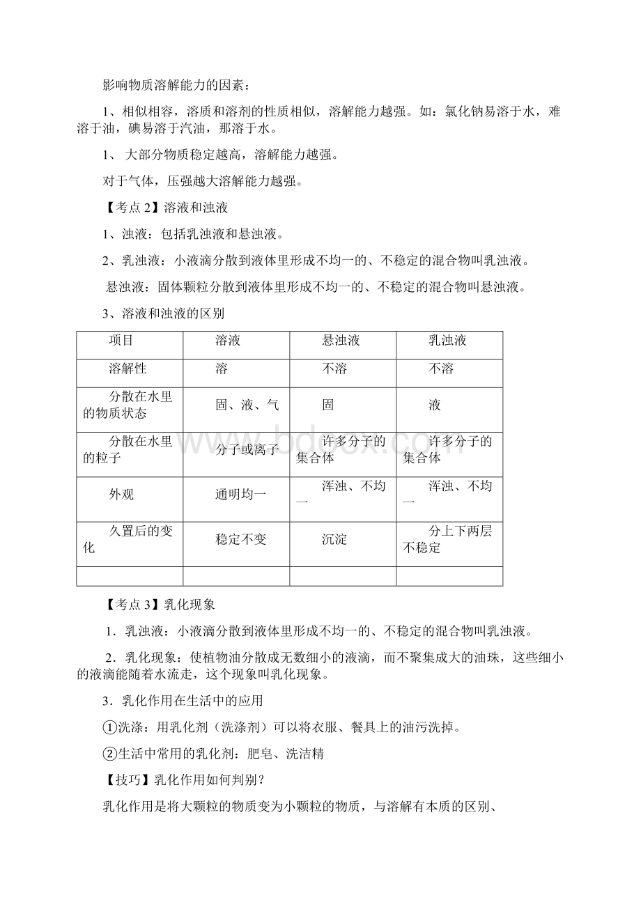 溶液及溶解度知识点总结.docx_第2页